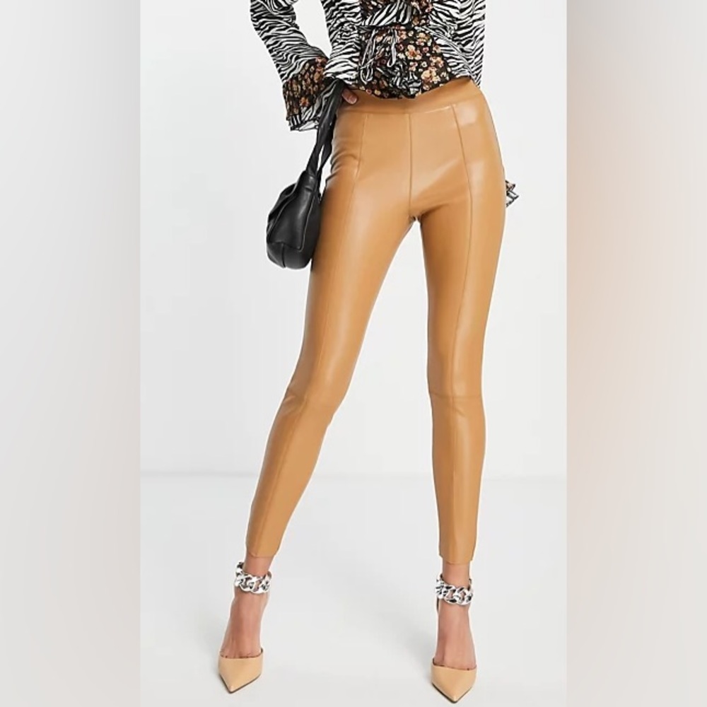Topshop Women’s Camel Faux Leather Pants